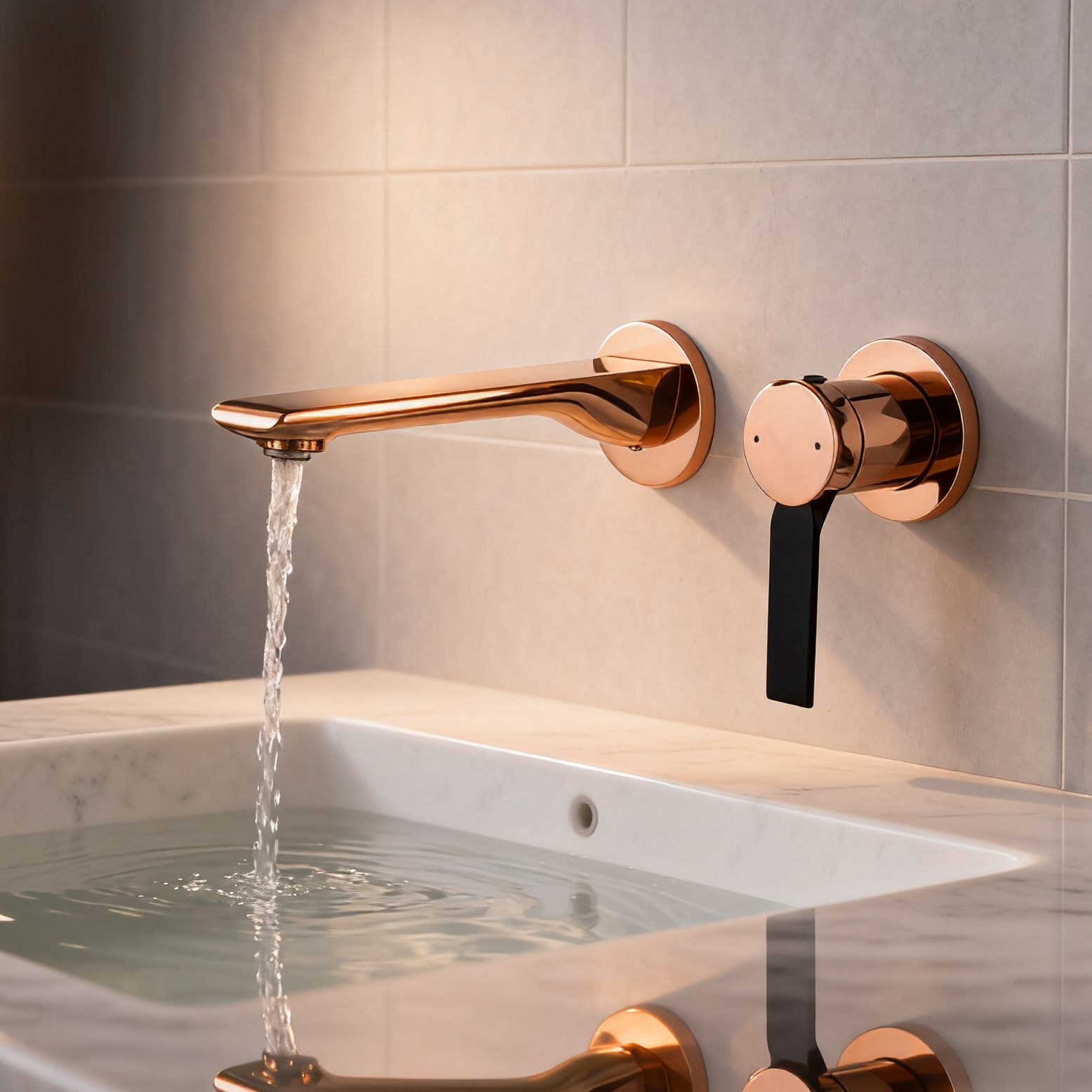 1401036 Rose Gold Brass Wall-Mounted Basin Faucet Luxury Dual-Tone Wall Mixer Modern Basin Faucet with Aerated Sprayer