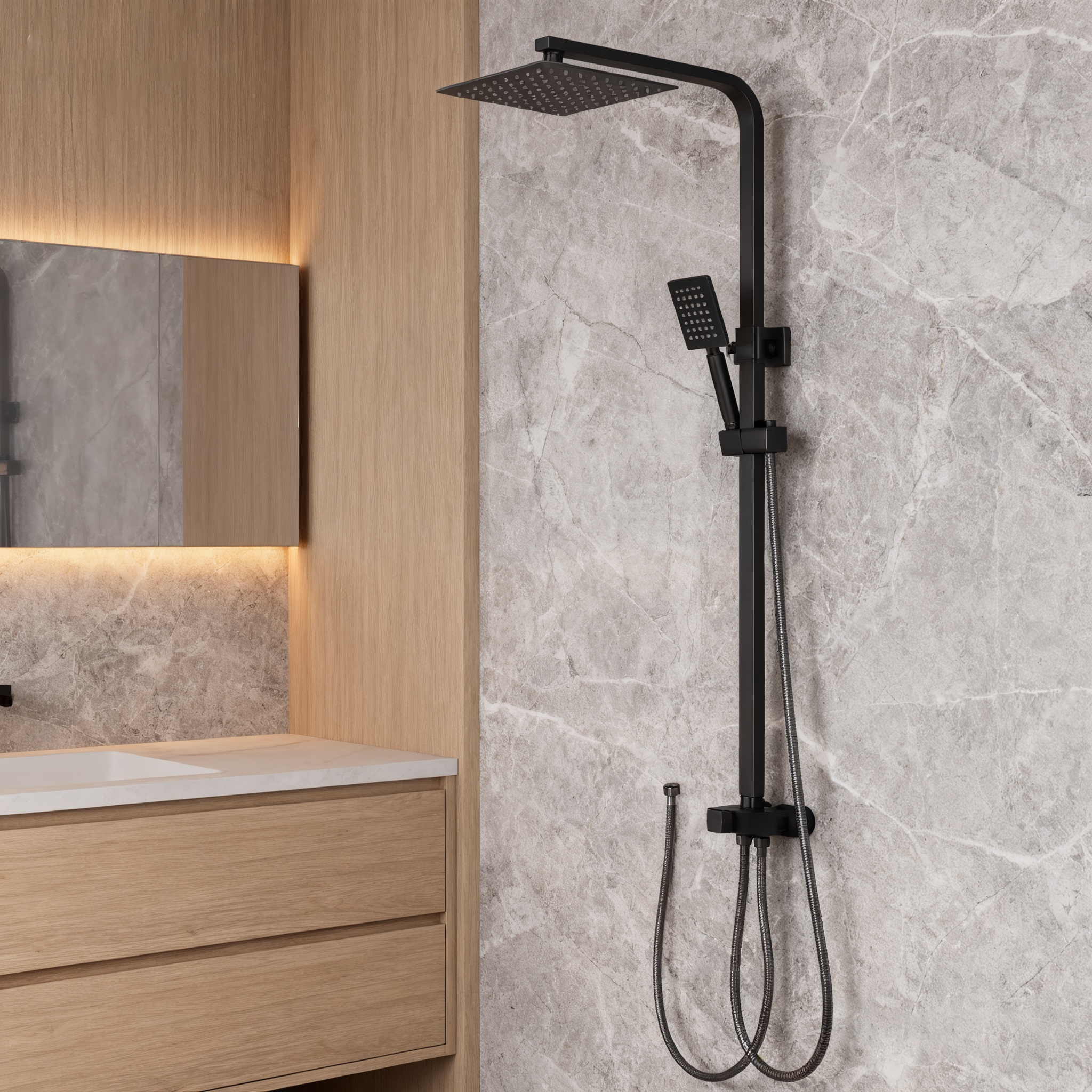 Square 304 Stainless Steel Single Cold Shower Set | Matte Black & Brushed Finishes