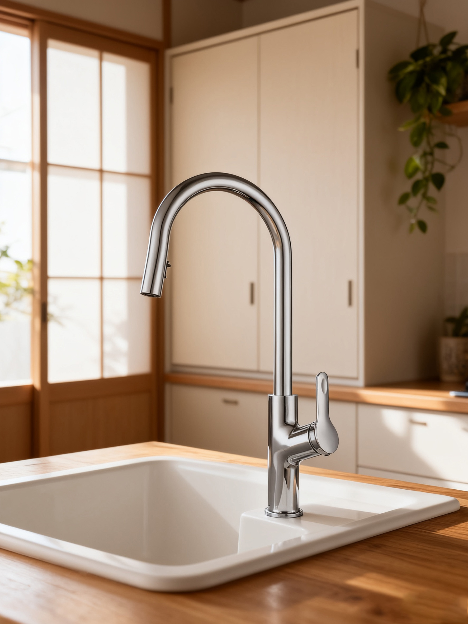 High Arc Zinc Alloy Commercial Chrome Kitchen Tap with Pull-Down Sprayer from China manufacturer 