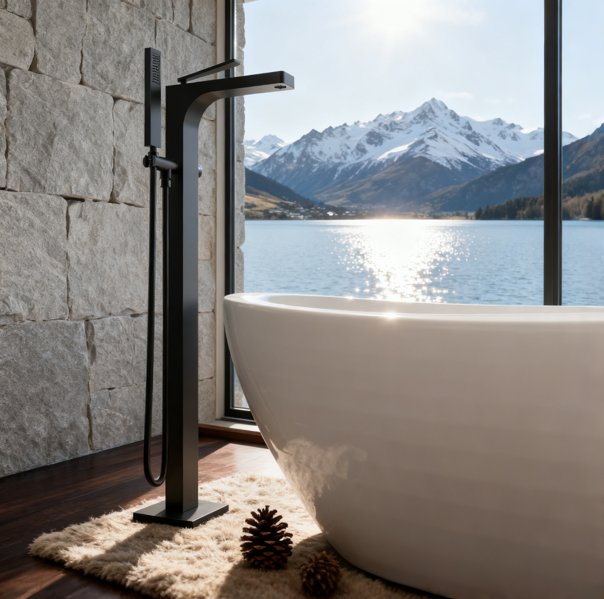 Villas Matte black freestanding bathtub faucet