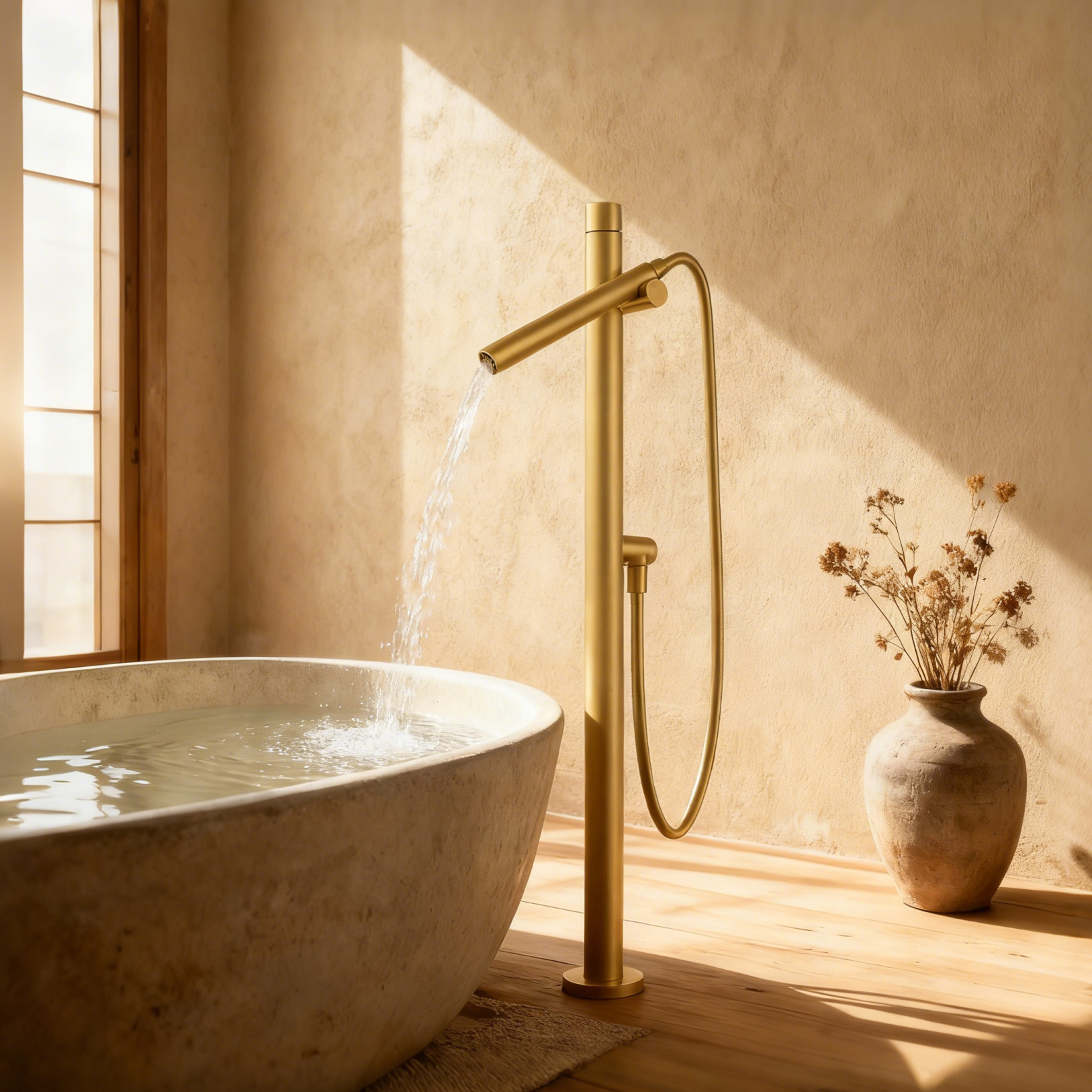 Stainless Steel Luxury Gold Freestanding Bathtub Faucet Shower Mixer