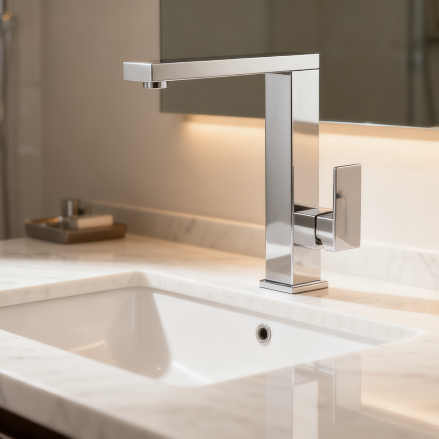 DF-02011TB DR Brass Basin Faucet – Modern Square Tall Mixer Tap for Countertop Wash Basins