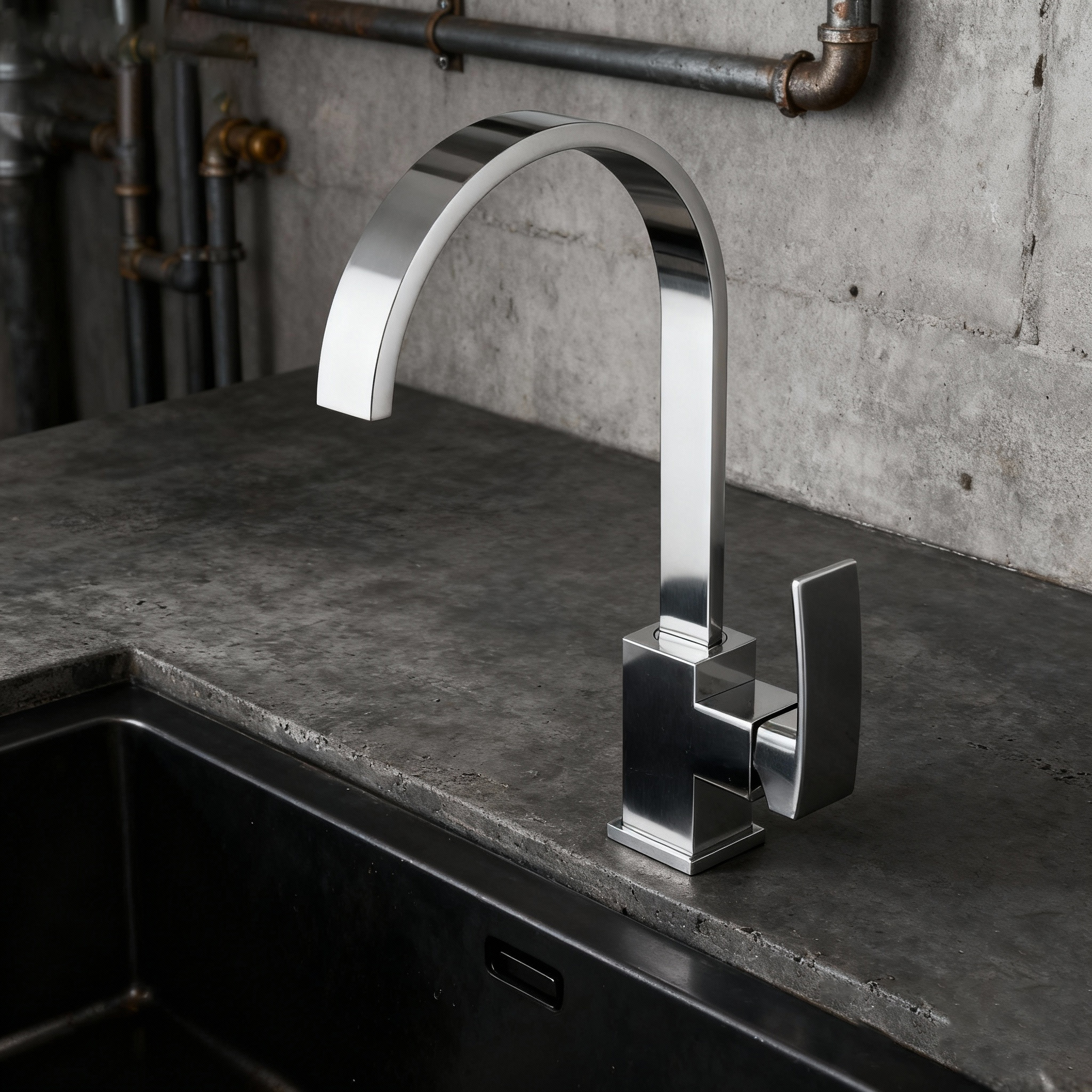 Modern Chrome Kitchen Faucet with Sleek Square Design with Durable Sprayer Global supply