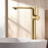 1401034 Brushed Gold Brass Basin Faucet Modern Tall Single-Handle Mixer Tap for Countertop Basins