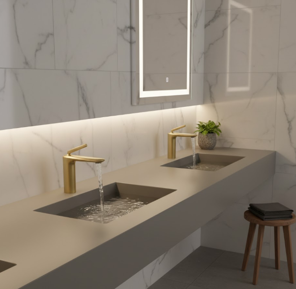 Luxury Brushed Gold Single Handle Basin Mixer Tap – Modern Brass Bathroom Faucet with Water-Saving Aerator for Residential And Commercial Projects