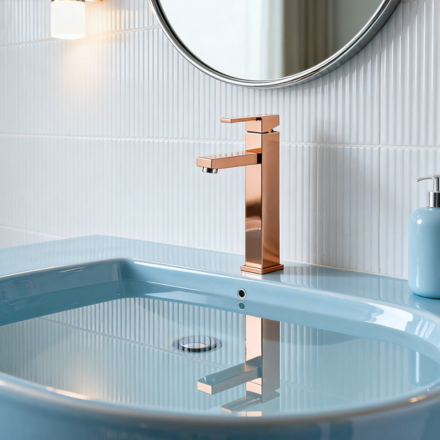 DF-0902 Tall Basin Faucet DR-Brass Material Rose Gold Finish Premium Single-Handle Vessel Sink Mixer with Smooth Aerated Sprayer Flow