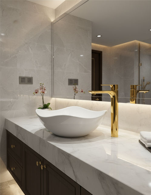 Polished Gold Tall Basin Faucet – Brass Vessel Sink Mixer Tap | Single-Handle