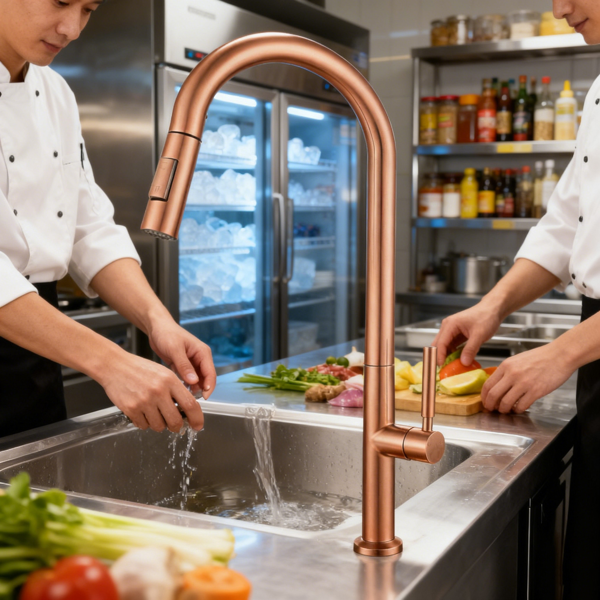 High Arc Stainless Steel Pull-Down Kitchen Faucet with Dual-Function Sprayer from China manufacturer 