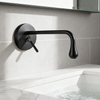 Matte Black Wall Mounted Bathroom Sink Faucet with Curved Teardrop Spout Lever Handle Aerated Flow Corrosion-Resistant Copper Construction and Sleek Minimalist Design - Model 1401014