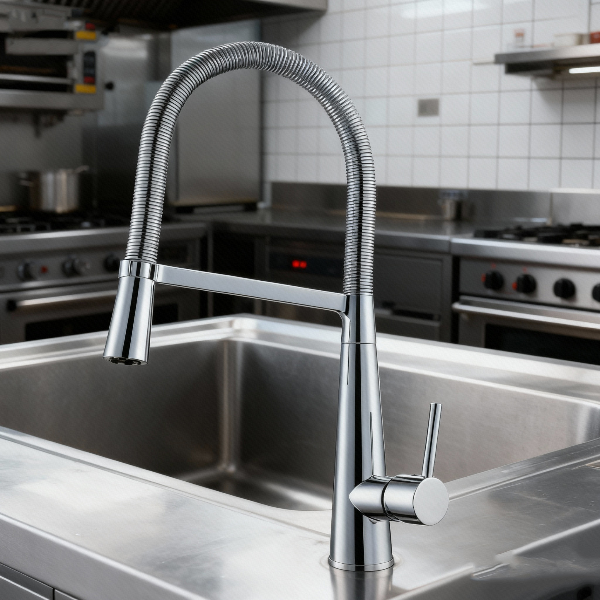 Pull-Down Kitchen Faucet with Modern Chrome High Arc Sprayer Tap for Residential or Commercial Projects to Global Supply