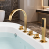 5-Hole Deck-Mounted Bathtub Faucet Set | Brushed Gold | Elegant Arc Design