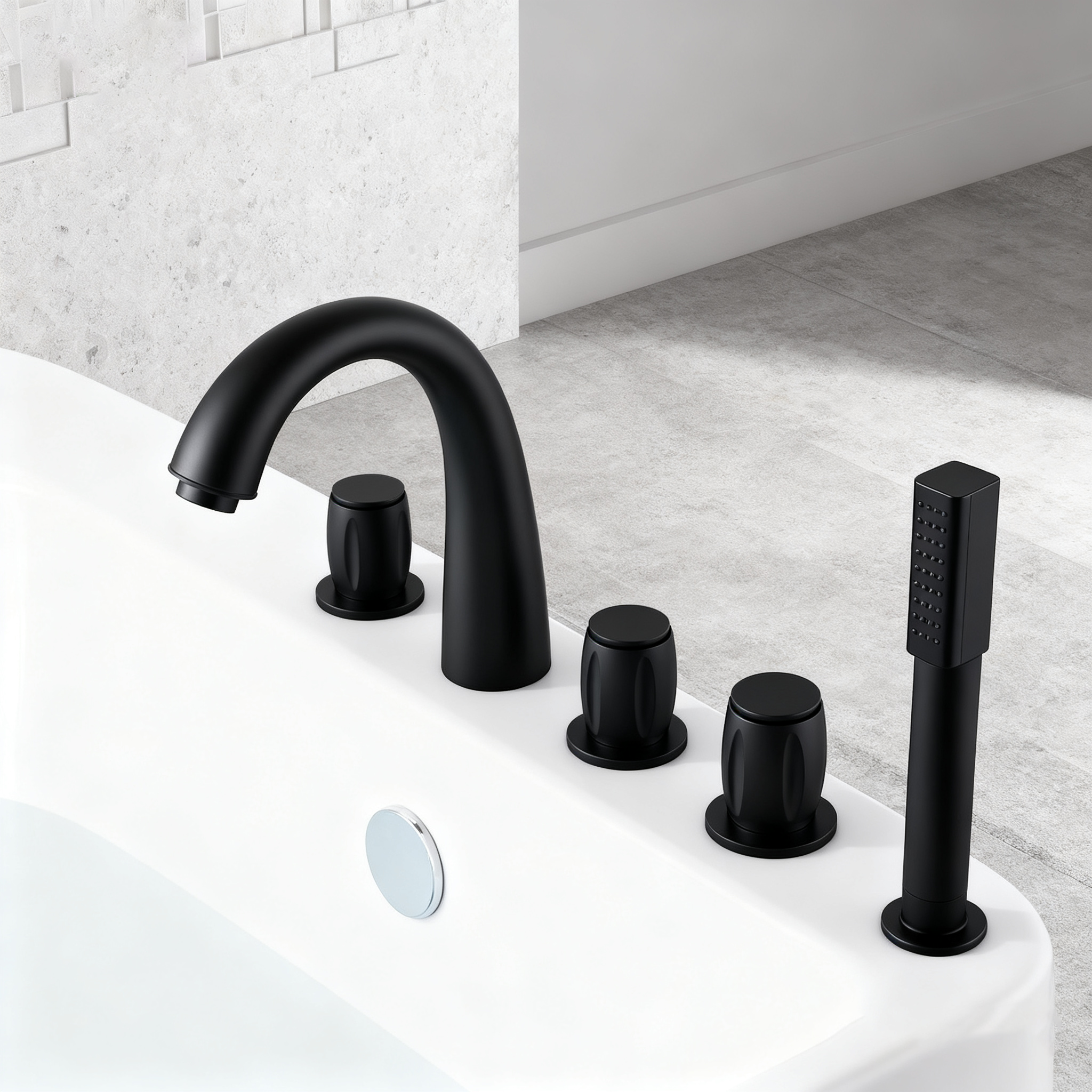 Deck-Mounted Roman Tub Faucet Set with Hand Shower | Brass Body, Chrome Finish