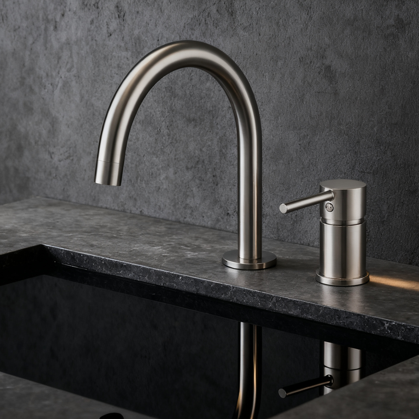 Brushed Nickel Two Piece Single Hole Bathroom Sink Faucet with Curved High Arc Spout Separate Lever Handle Aerated Flow and Corrosion-Resistant Copper Construction - Model DF-05024-2