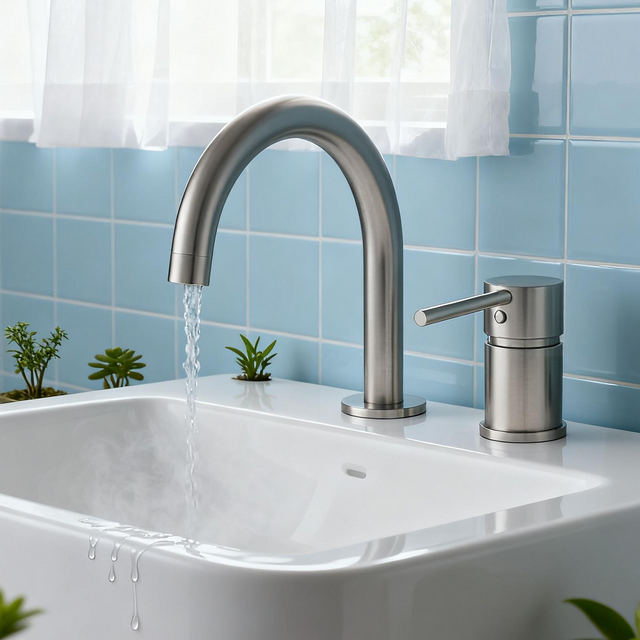 Brushed Nickel Two Piece Single Hole Bathroom Sink Faucet with Curved High Arc Spout Separate Lever Handle Aerated Flow and Corrosion-Resistant Copper Construction - Model DF-05024-2