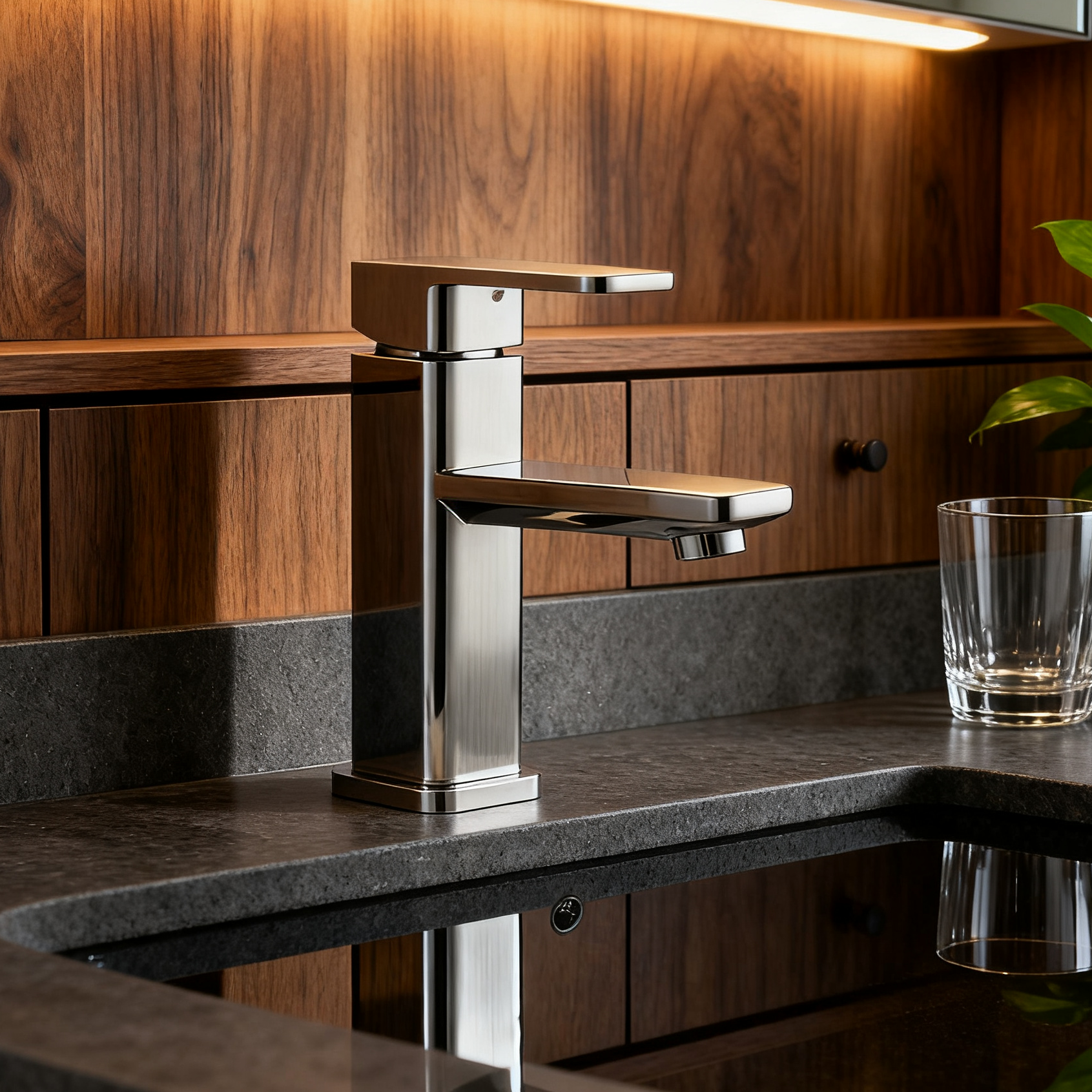 DF-05003-3 Brass Basin Mixer Faucet Modern Square Design Single Handle Bathroom Tap – Polished Chrome Finish