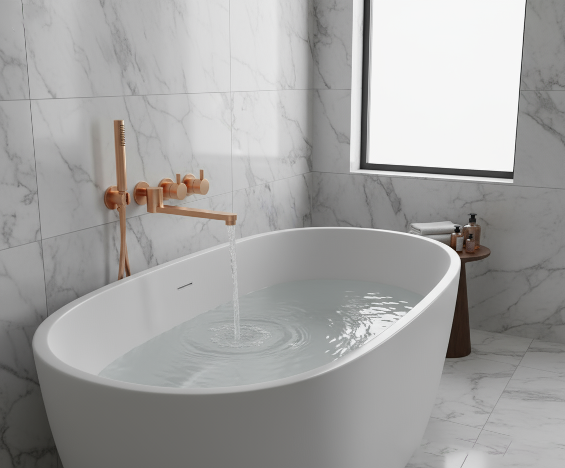 Modern Wall-Mounted Bathtub Faucet with Hand Shower – Matte Black | Brass Valve + Stainless Steel Trim