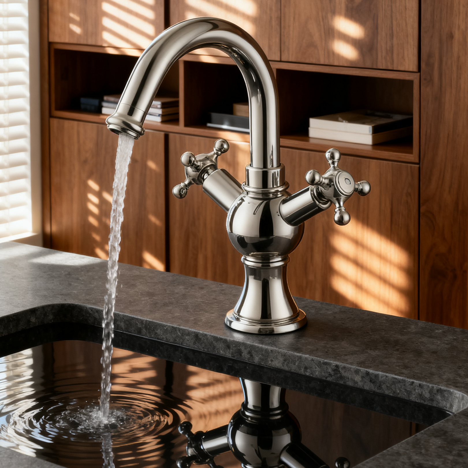 DF-11029-2 Classic Brass Basin Faucet – Dual Cross Handle Mixer Tap (Short Spout Design)