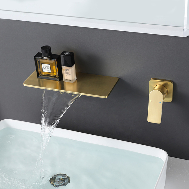 Brushed Gold Wall - Mounted Bathtub Faucet with Concealed Sprayer Function