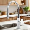 Modern Chrome Kitchen Faucet with Swivel Sprayer and Premium Brass Construction 