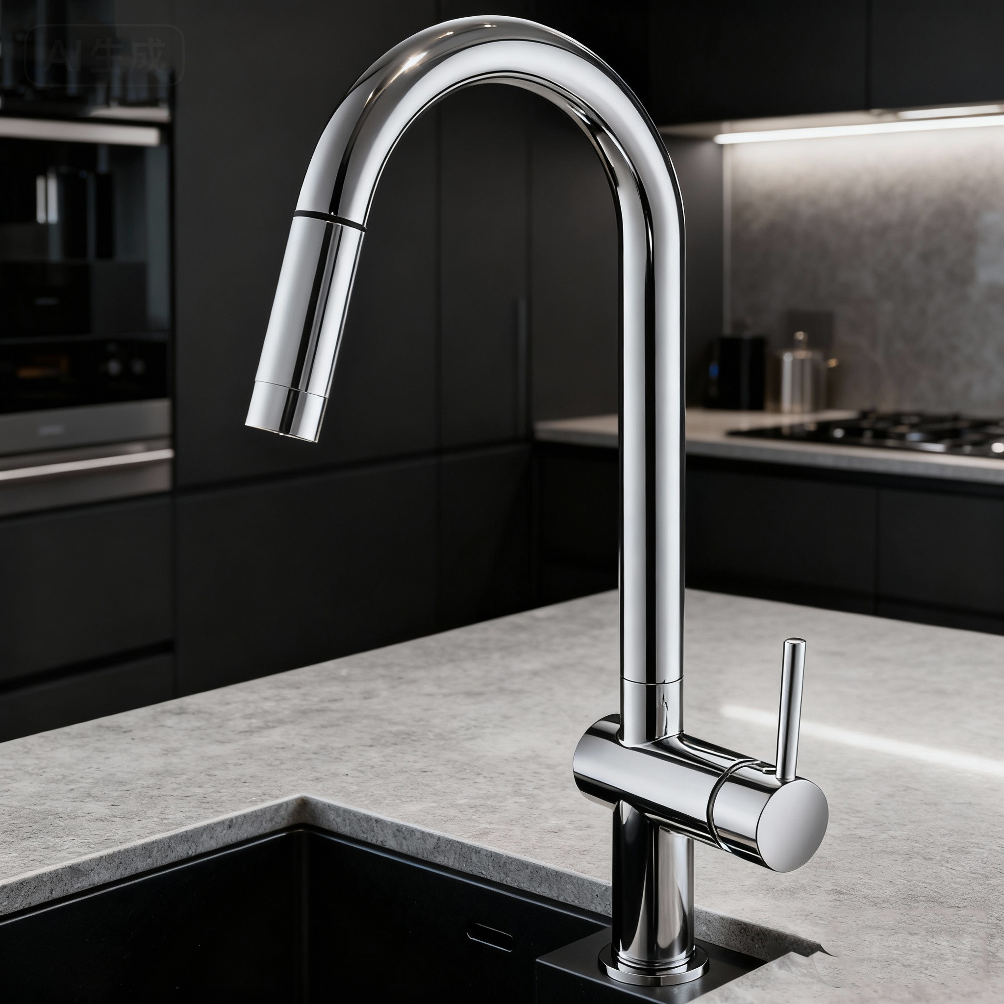 Modern Chrome Pull-Out Kitchen Faucet and Cylindrical Brass Mixer Tap with Sprayer 