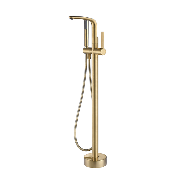 Brushed Gold Floor Mounted Bathroom Mixer Handheld Shower Mixer Tap DF-02034-3