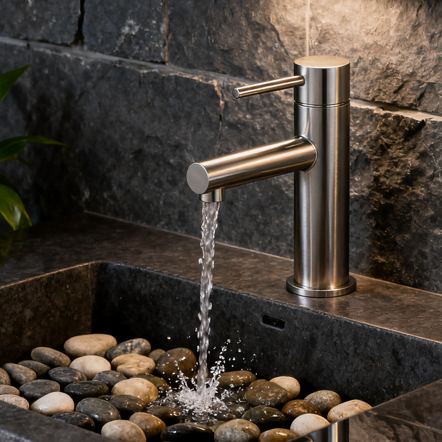 Architectural 304 Stainless Steel Single-Handle Bathroom Faucet with Integrated Smart Spray Technology – Deck Mount Basin Mixer Tap for High-End Hotel, Residential, and Institutional Projects