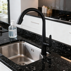 Modern Chrome Zinc Alloy Pull Out Kitchen Faucet with High Arc Spout and Dual Function Sprayer for Commercial and Home Use