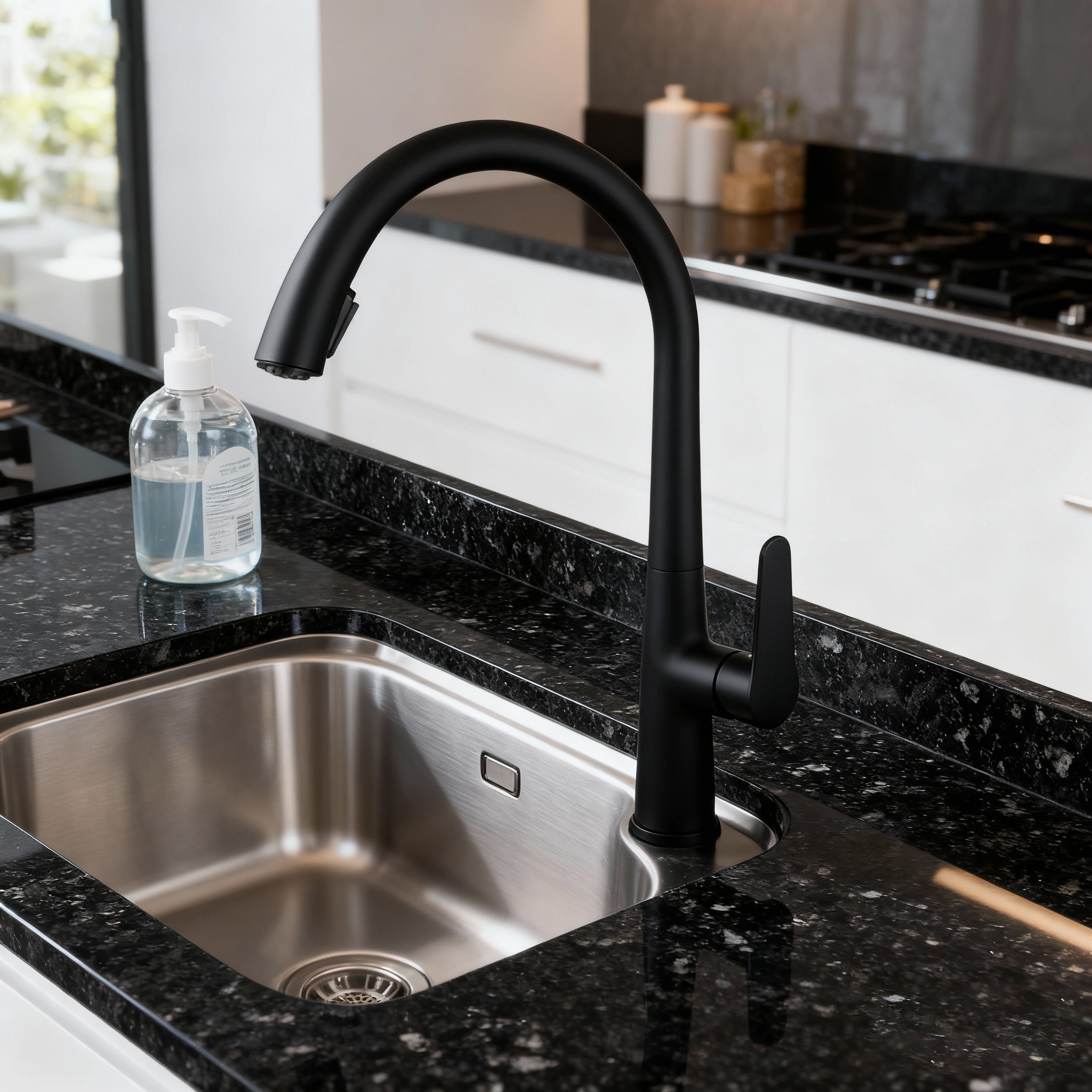 Modern Chrome Zinc Alloy Pull Out Kitchen Faucet with High Arc Spout and Dual Function Sprayer for Commercial and Home Use