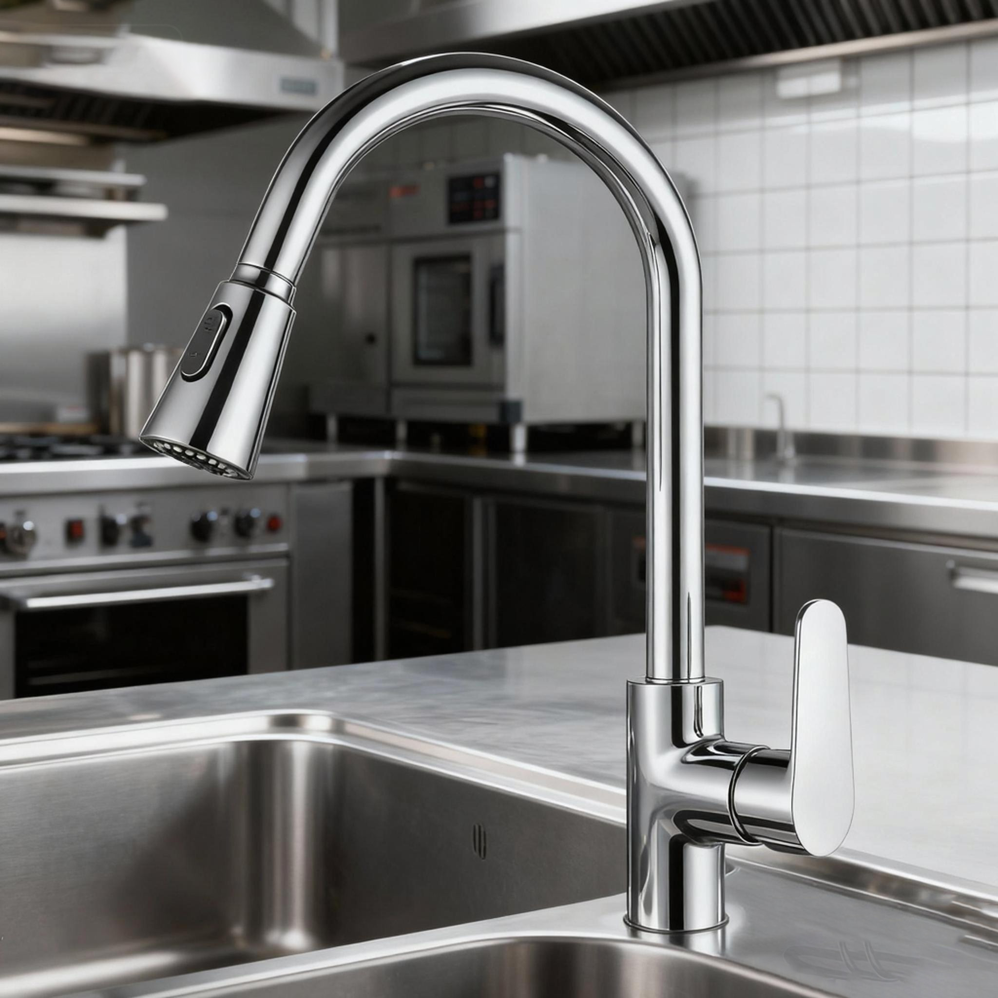 Chrome Pull-Down Kitchen Faucet in Modern Design with Dual-Mode Sprayer and Brass Made