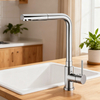 Modern Pull-Out Kitchen Faucet in Sleek Polished Chrome High-Arc Design with Sprayer
