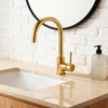 DF-03008 Premium Brass Basin Faucet – Brushed Gold Finish | Modern Single Handle Lavatory Tap with Smooth Water Flow