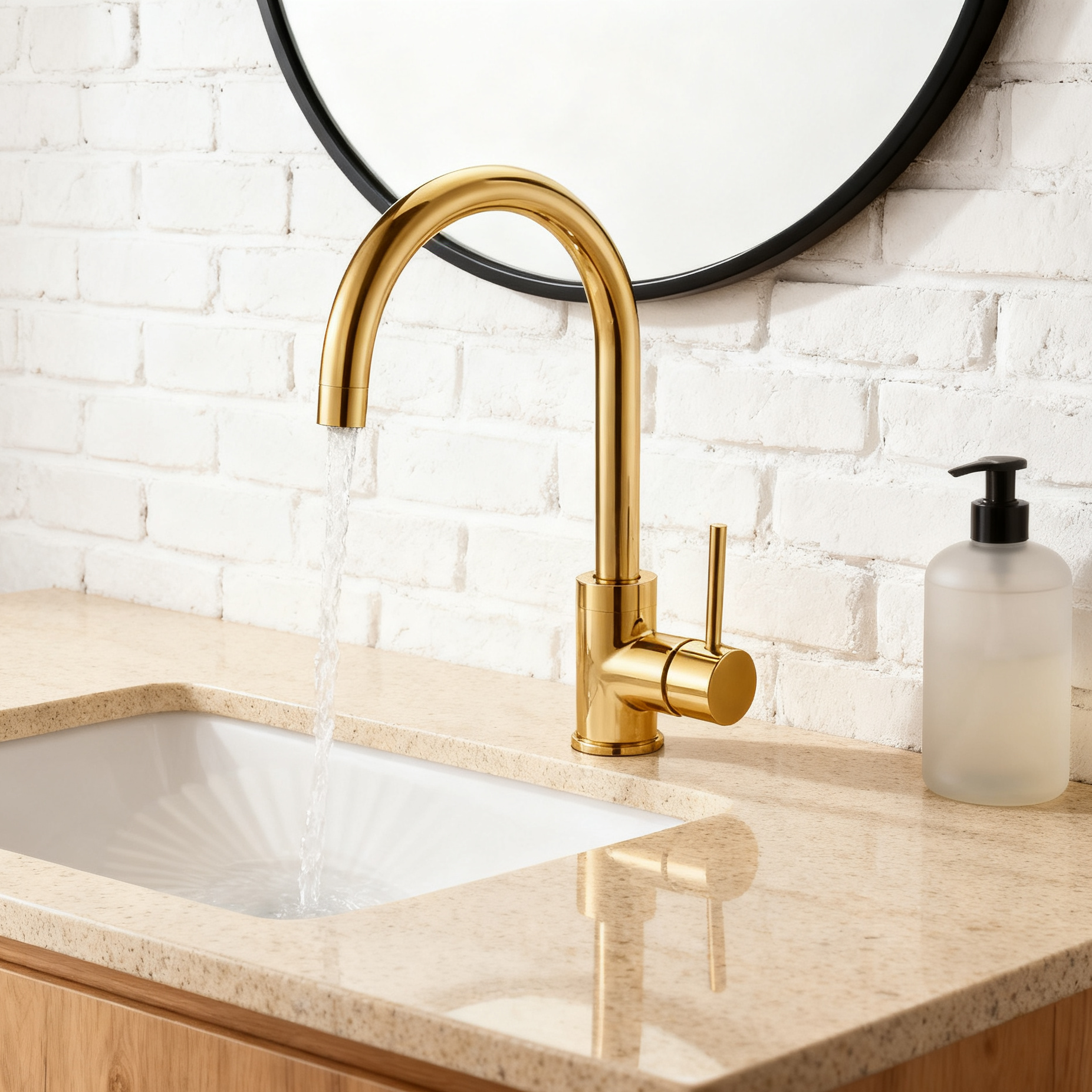 DF-03008 Premium Brass Basin Faucet – Brushed Gold Finish | Modern Single Handle Lavatory Tap with Smooth Water Flow