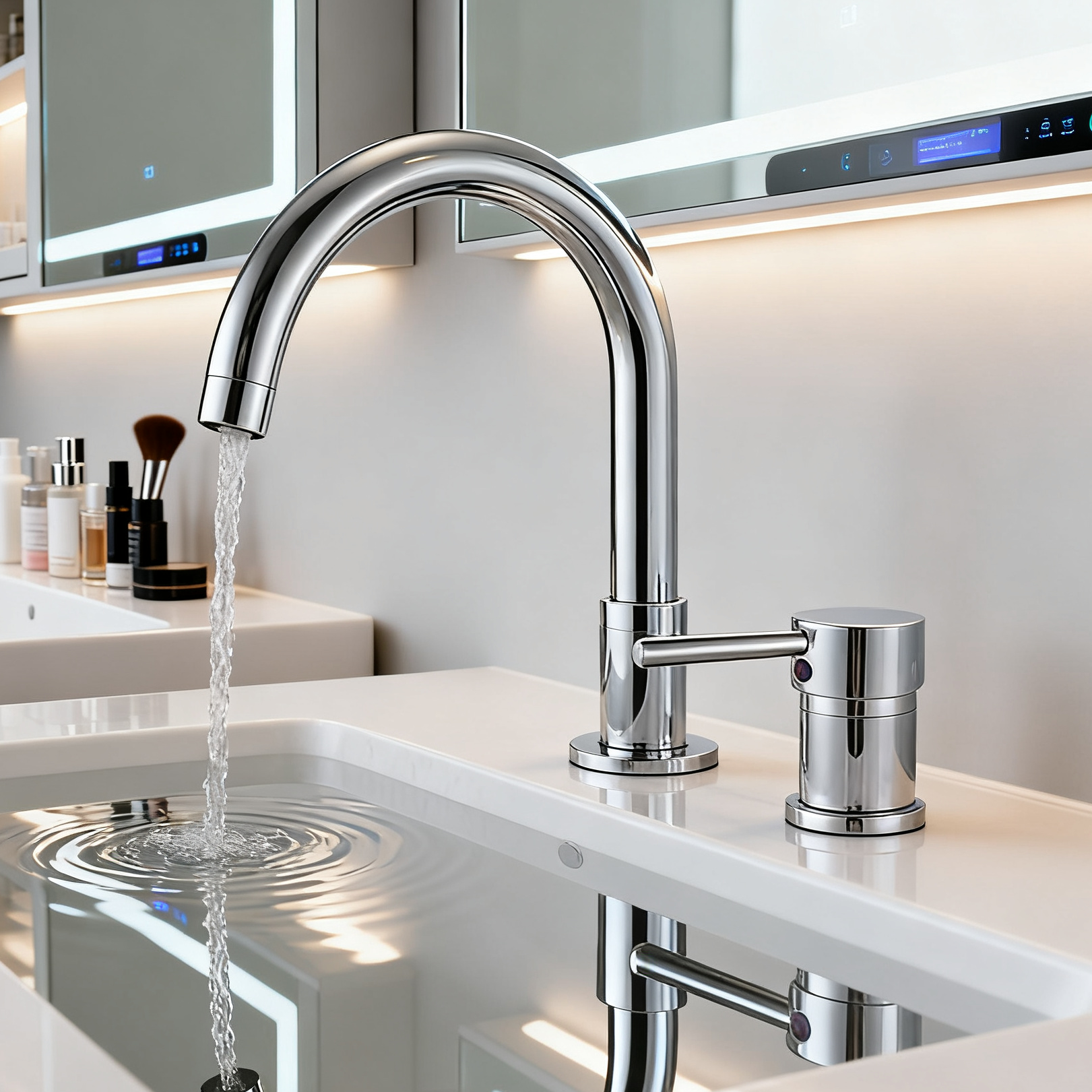 DF-05015 Brass Basin Faucet – Single Handle Mixer Tap with Curved Spout