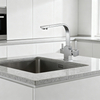 Modern Square-Design Three Way Brass Kitchen Faucet with Zinc-Alloy Handles and Dual-Outlet Sprayer