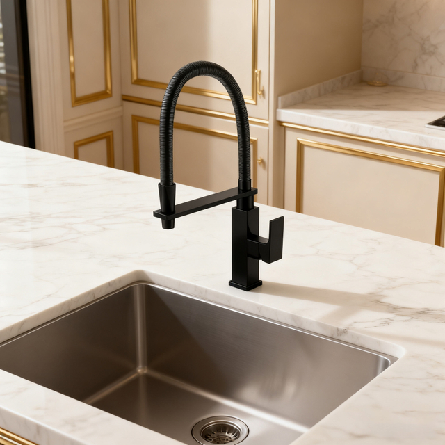 Commercial Pull Down Kitchen Faucet in High-Arc Brass Mixer Tap with Flexible Spring Sprayer for Modern Projects