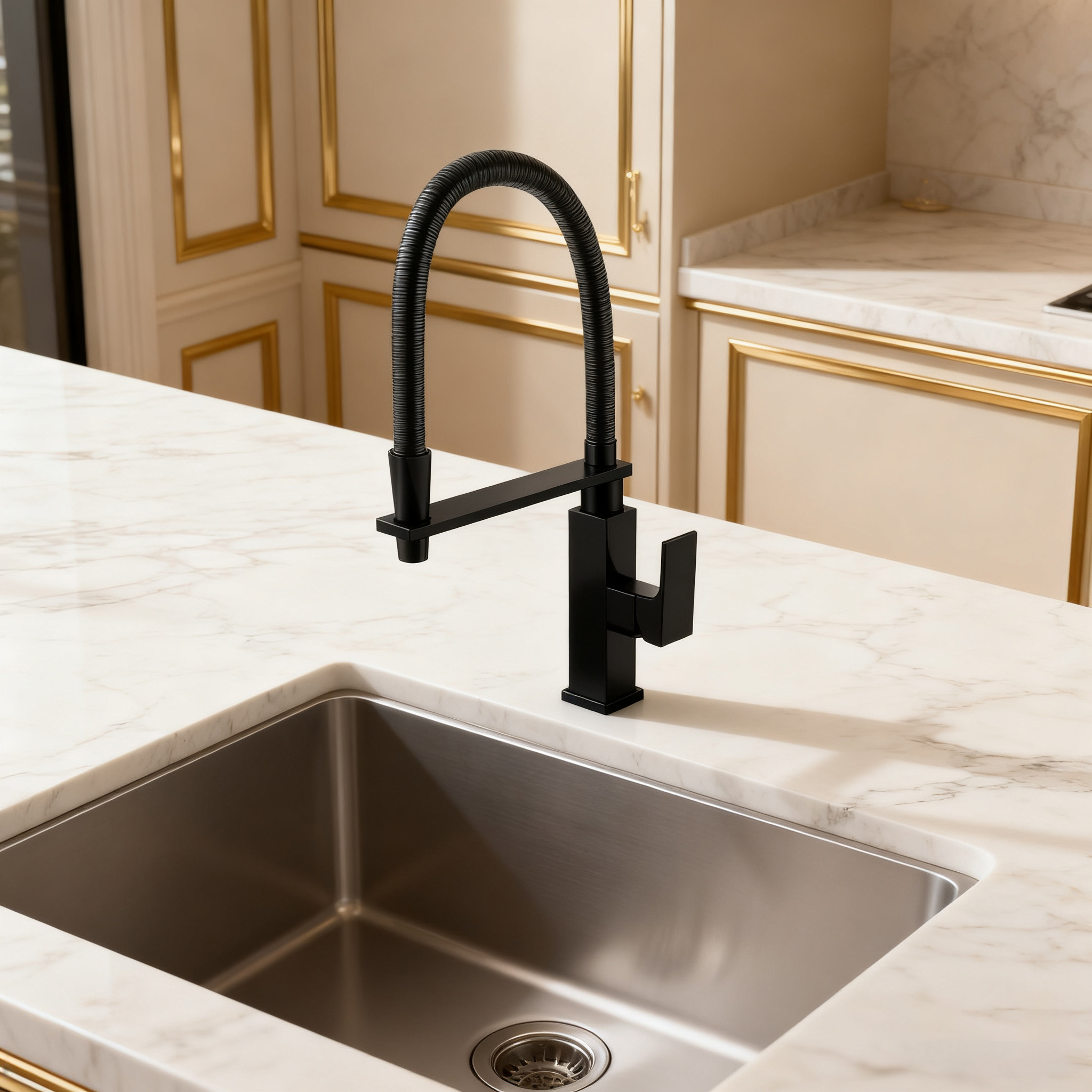 Commercial Pull Down Kitchen Faucet in High-Arc Brass Mixer Tap with Flexible Spring Sprayer for Modern Projects