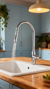 Modern Pull-Down Kitchen Faucet with Single Handle Chrome Zinc Alloy Tap and Dual-Function Sprayer for Commercial Kitchens