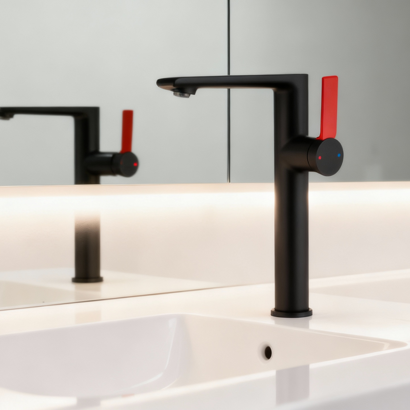 1401034 Brushed Gold Brass Basin Faucet Modern Tall Single-Handle Mixer Tap for Countertop Basins