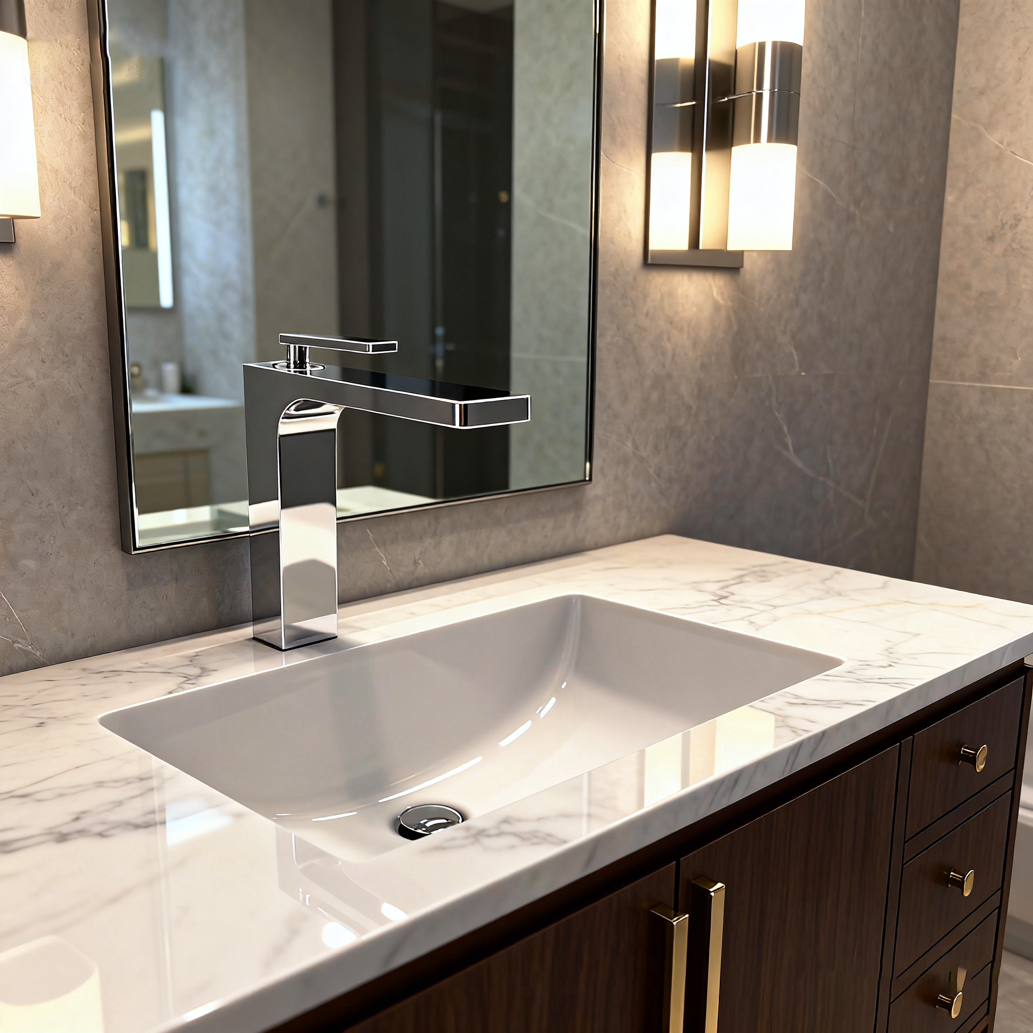 Brushed Gold Tall Square Basin Faucet – Modern Brass Vessel Sink Mixer Tap | Single-Handle | OEM & Project Ready