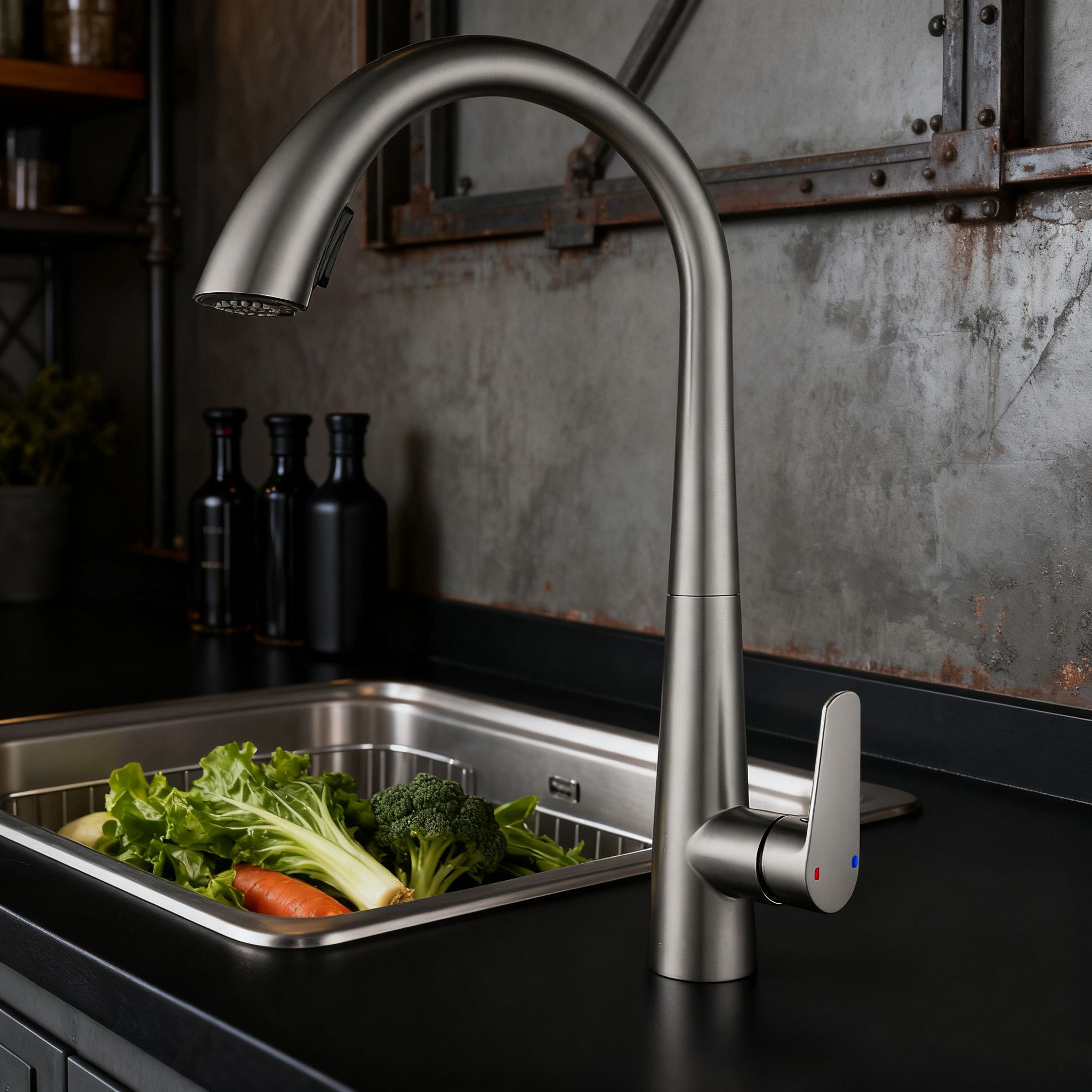 Commercial Kitchen Faucet with High Arc Stainless Steel Mixer Tap with Flexible Sprayer for Hotel and Restaurant Projects