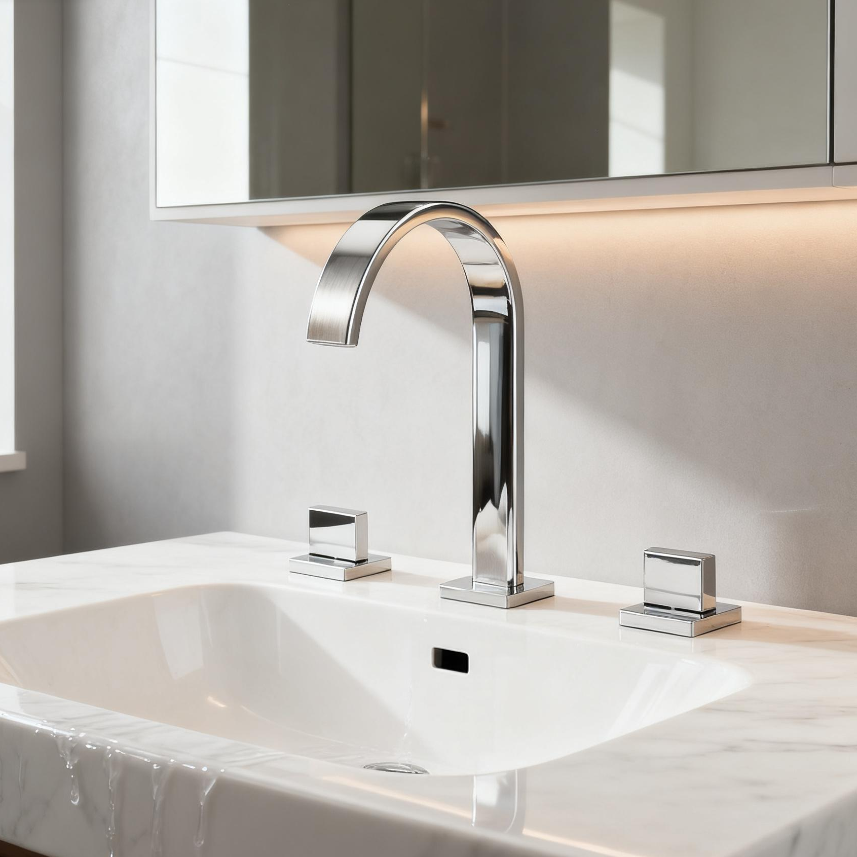 DF-05005-2 Three-Hole Brass Basin Faucet (Brushed Nickel) Architectural-Grade Basin Mixer for Residential And Commercial Bath Solutions