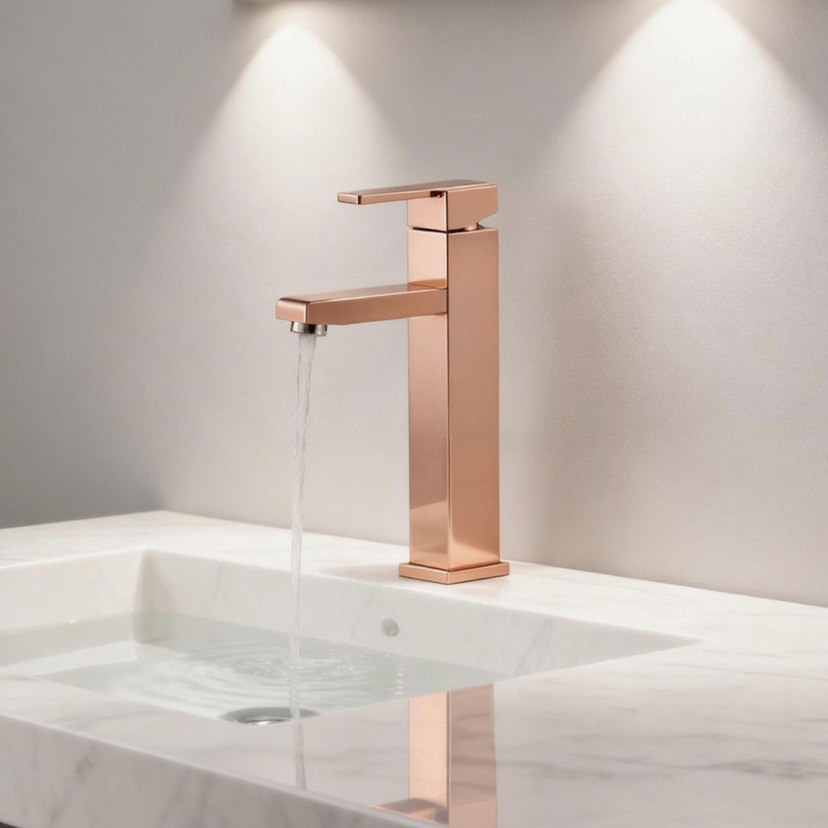 DF-0902 Tall Basin Faucet DR-Brass Material Rose Gold Finish Premium Single-Handle Vessel Sink Mixer with Smooth Aerated Sprayer Flow