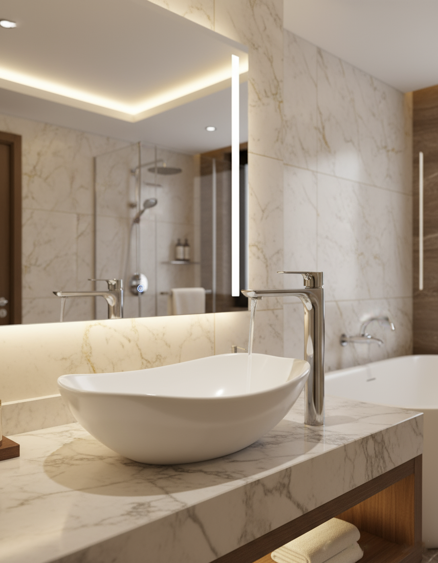 Polished Gold Tall Basin Faucet – Brass Vessel Sink Mixer Tap | Single-Handle