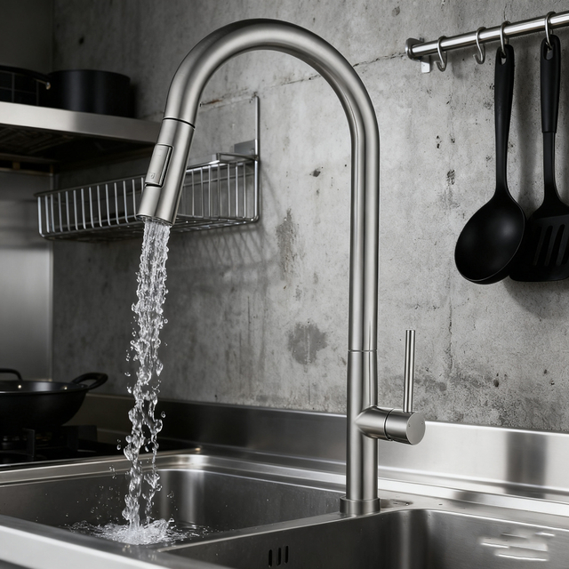 High Arc Stainless Steel Pull-Down Kitchen Faucet with Dual-Function Sprayer from China manufacturer 