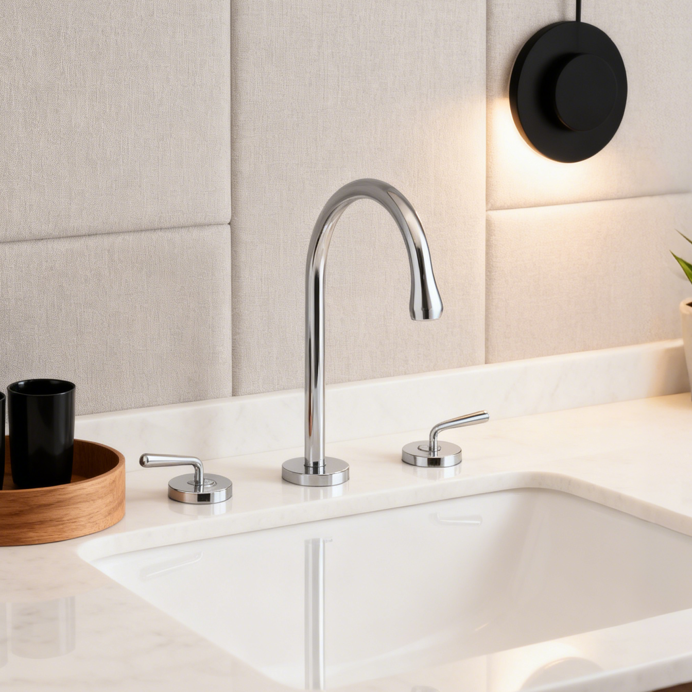 Luxury 3-Hole Brass Basin Faucet 1401009 Dual Handle Deck-Mounted Lavatory Mixer Tap – Polished Chrome Finish G1/2” × 800 mm Inlet Hoses