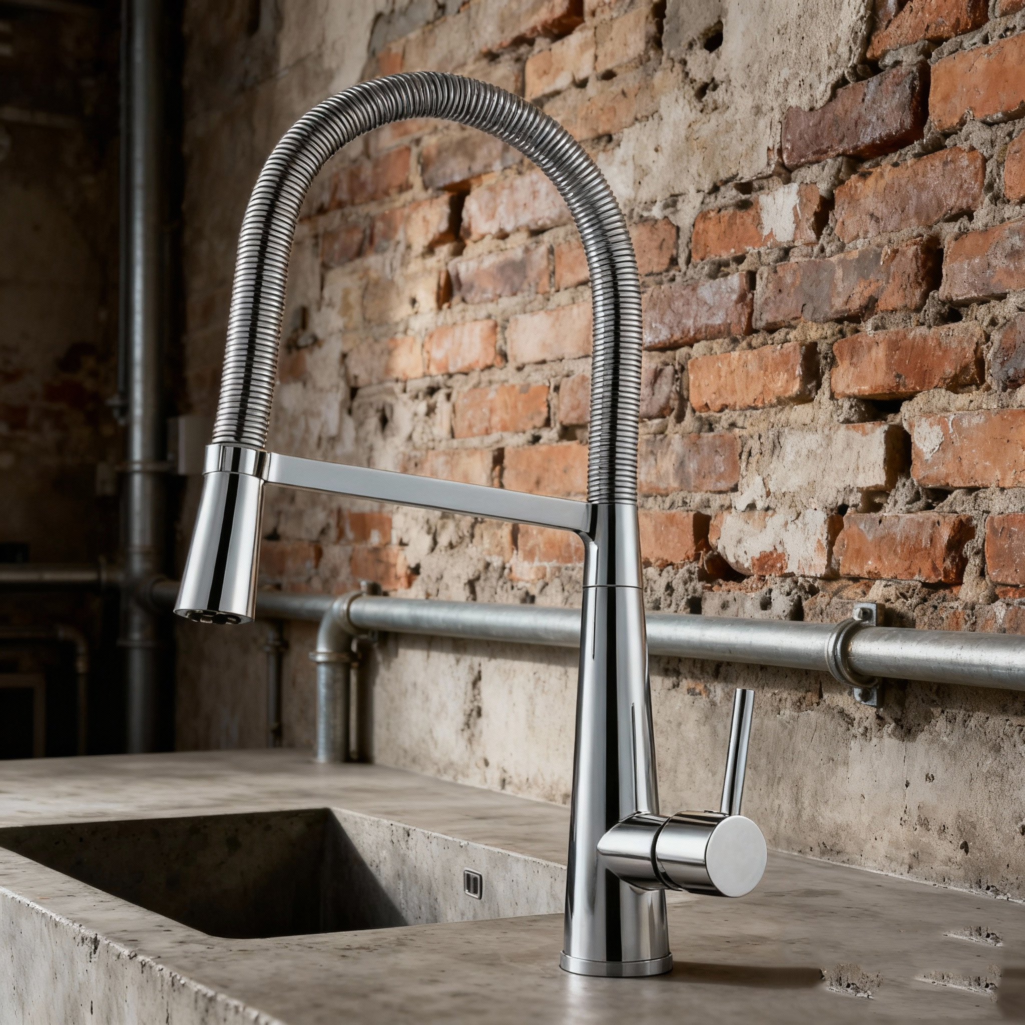 Pull-Down Kitchen Faucet with Modern Chrome High Arc Sprayer Tap for Residential or Commercial Projects to Global Supply