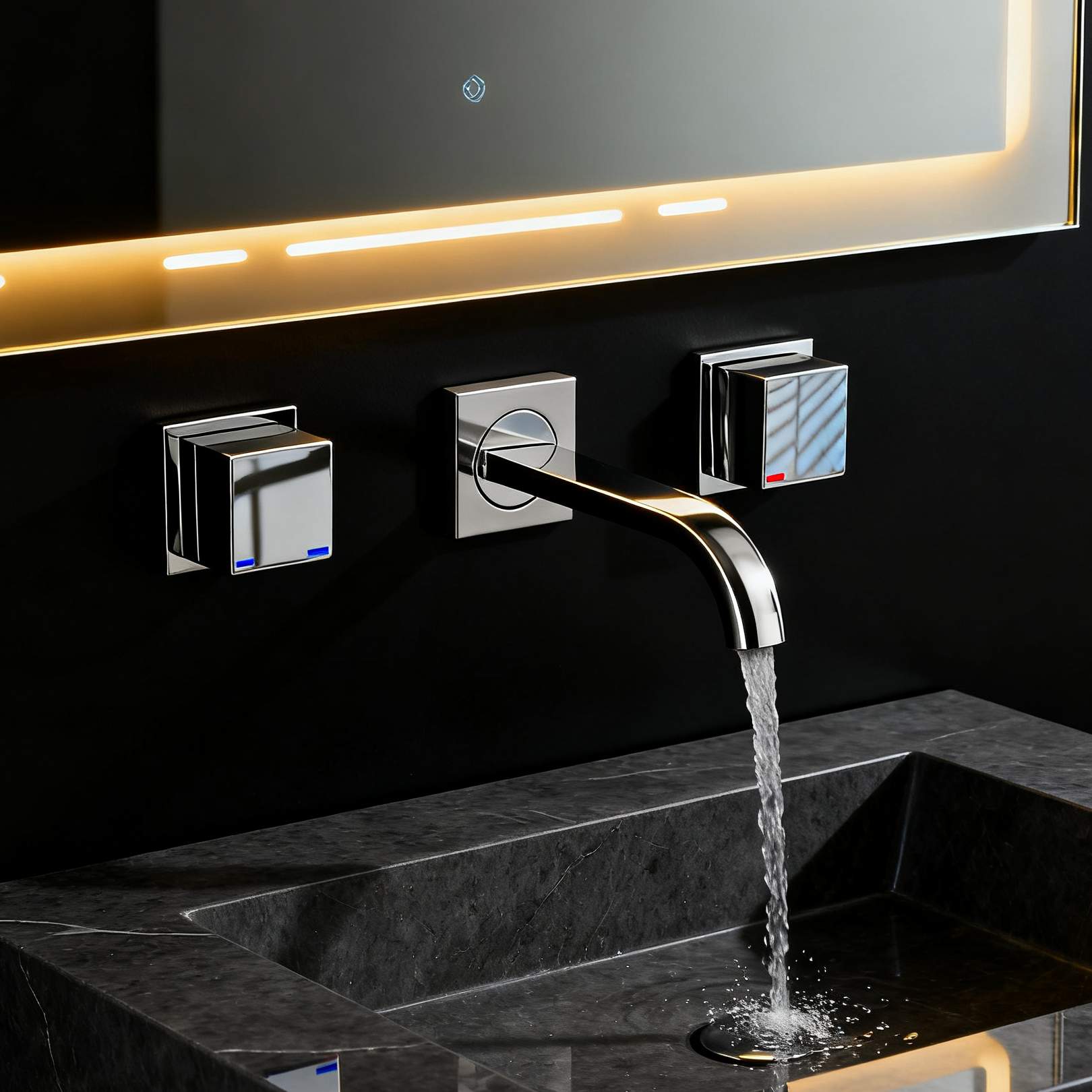 DF-05206 Wall-Mounted Brass Basin Faucet – Dual Handle Square Design Mixer Tap