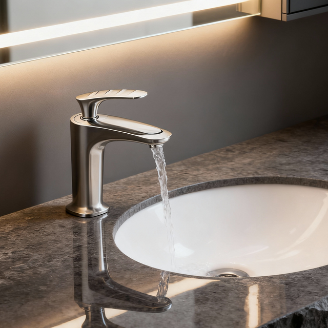 DF-01311 Brushed Nickel Brass Basin Faucet – Modern Design with Smooth Water Flow & Premium Sprayer Function