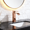 DF-11008 Rose Gold Brass Basin Faucet – Luxury Tall Waterfall Mixer Tap for Modern Bathrooms