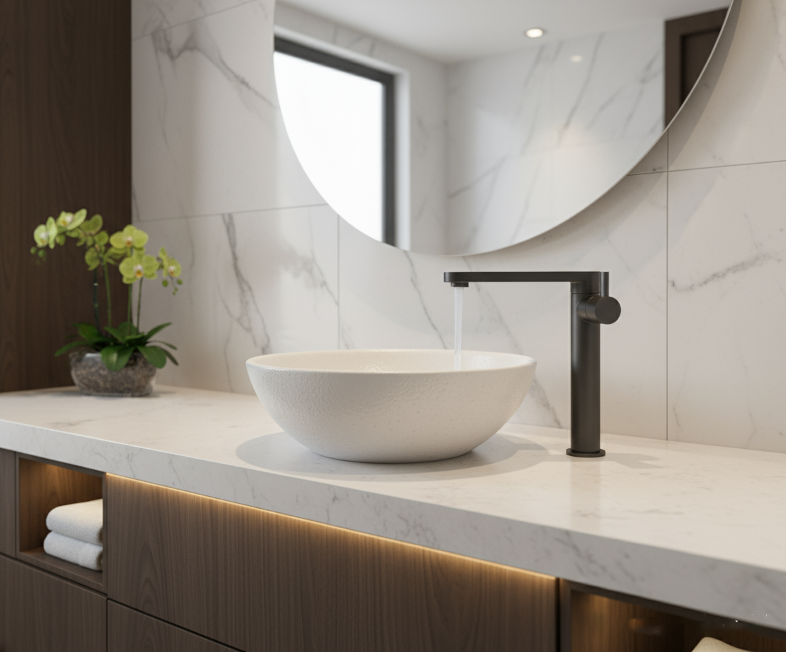 Brushed Rose Gold Tall Basin Faucet – 304 Stainless Steel | Vessel Sink Mixer